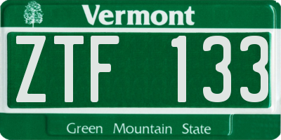 VT license plate ZTF133
