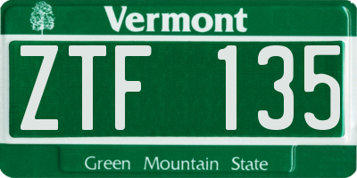 VT license plate ZTF135