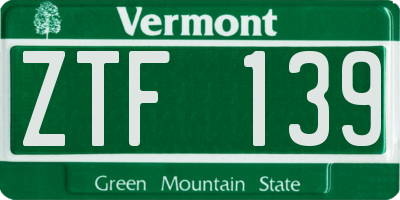 VT license plate ZTF139