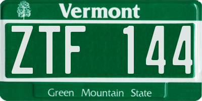 VT license plate ZTF144