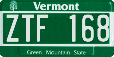 VT license plate ZTF168