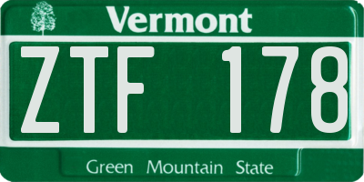 VT license plate ZTF178
