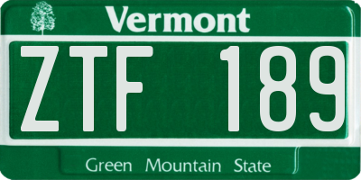 VT license plate ZTF189
