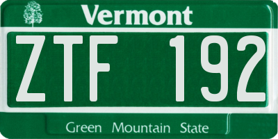 VT license plate ZTF192