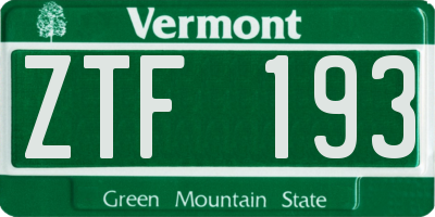 VT license plate ZTF193