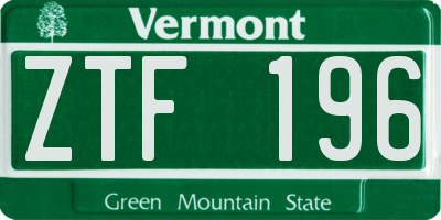 VT license plate ZTF196