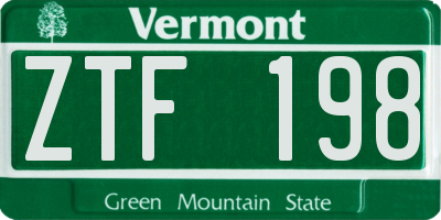 VT license plate ZTF198