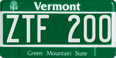 VT license plate ZTF200