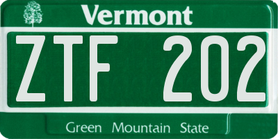 VT license plate ZTF202