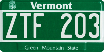 VT license plate ZTF203