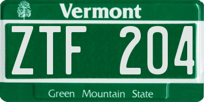 VT license plate ZTF204