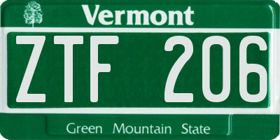 VT license plate ZTF206