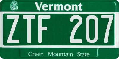 VT license plate ZTF207