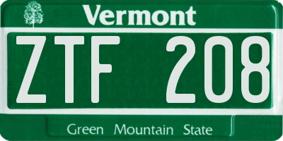 VT license plate ZTF208