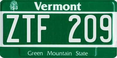 VT license plate ZTF209