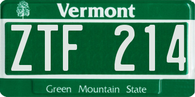 VT license plate ZTF214