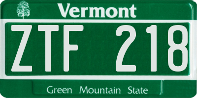 VT license plate ZTF218