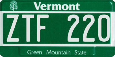 VT license plate ZTF220