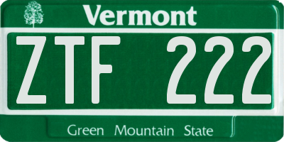 VT license plate ZTF222