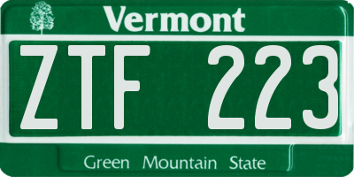 VT license plate ZTF223