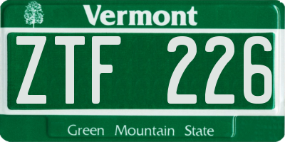 VT license plate ZTF226