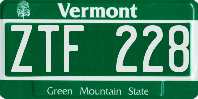 VT license plate ZTF228