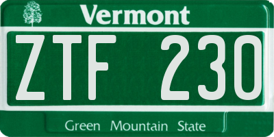 VT license plate ZTF230