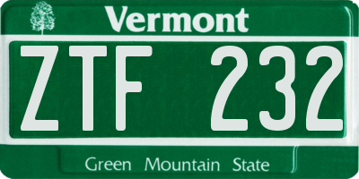 VT license plate ZTF232