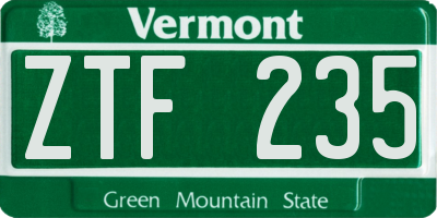 VT license plate ZTF235