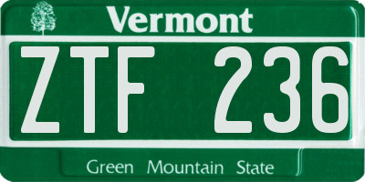 VT license plate ZTF236