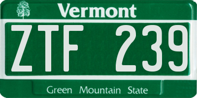 VT license plate ZTF239