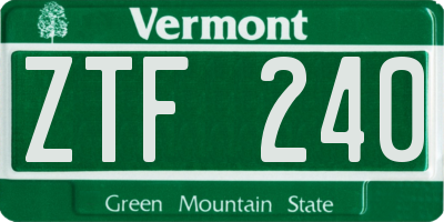 VT license plate ZTF240