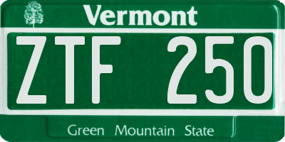 VT license plate ZTF250