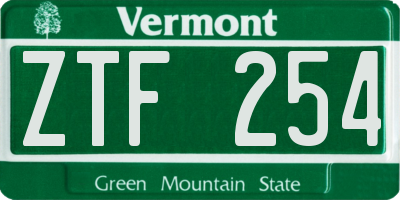 VT license plate ZTF254