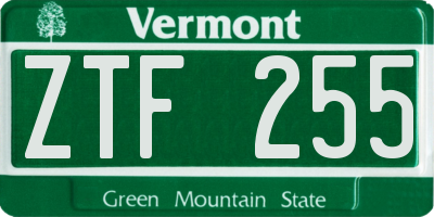 VT license plate ZTF255