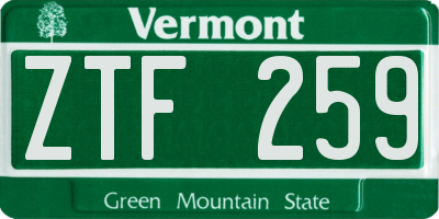 VT license plate ZTF259