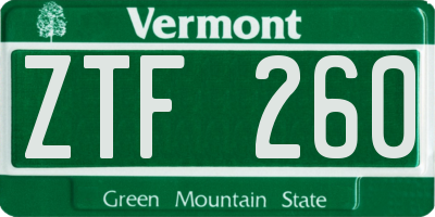 VT license plate ZTF260