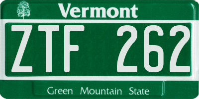 VT license plate ZTF262