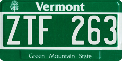 VT license plate ZTF263