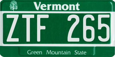 VT license plate ZTF265
