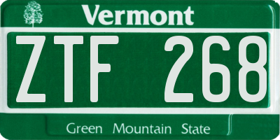 VT license plate ZTF268