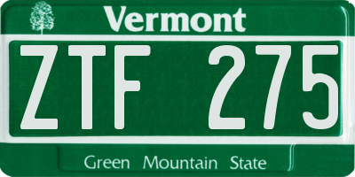 VT license plate ZTF275