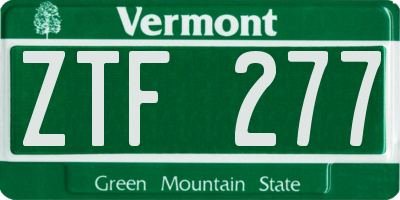 VT license plate ZTF277