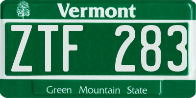 VT license plate ZTF283