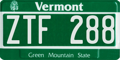 VT license plate ZTF288