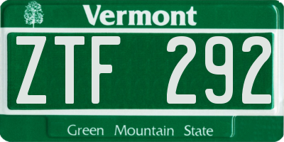 VT license plate ZTF292