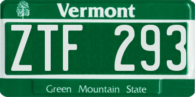 VT license plate ZTF293