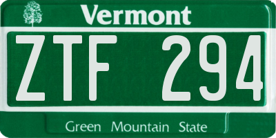 VT license plate ZTF294
