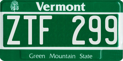 VT license plate ZTF299