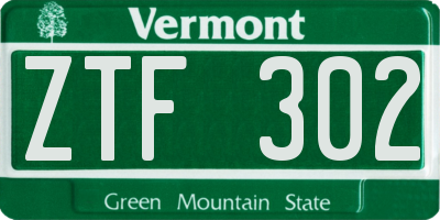 VT license plate ZTF302
